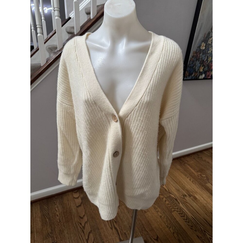 Stateside 100% Cashmere Ribbed V Neck Cardigan Sweater Off White Size Small